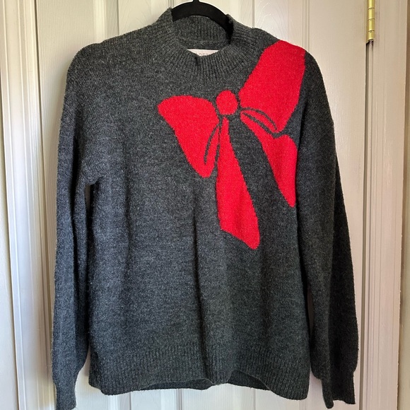 LOFT Wool-feel Christmas Bow Mock Neck Sweater (Women’s M) - Picture 1 of 4